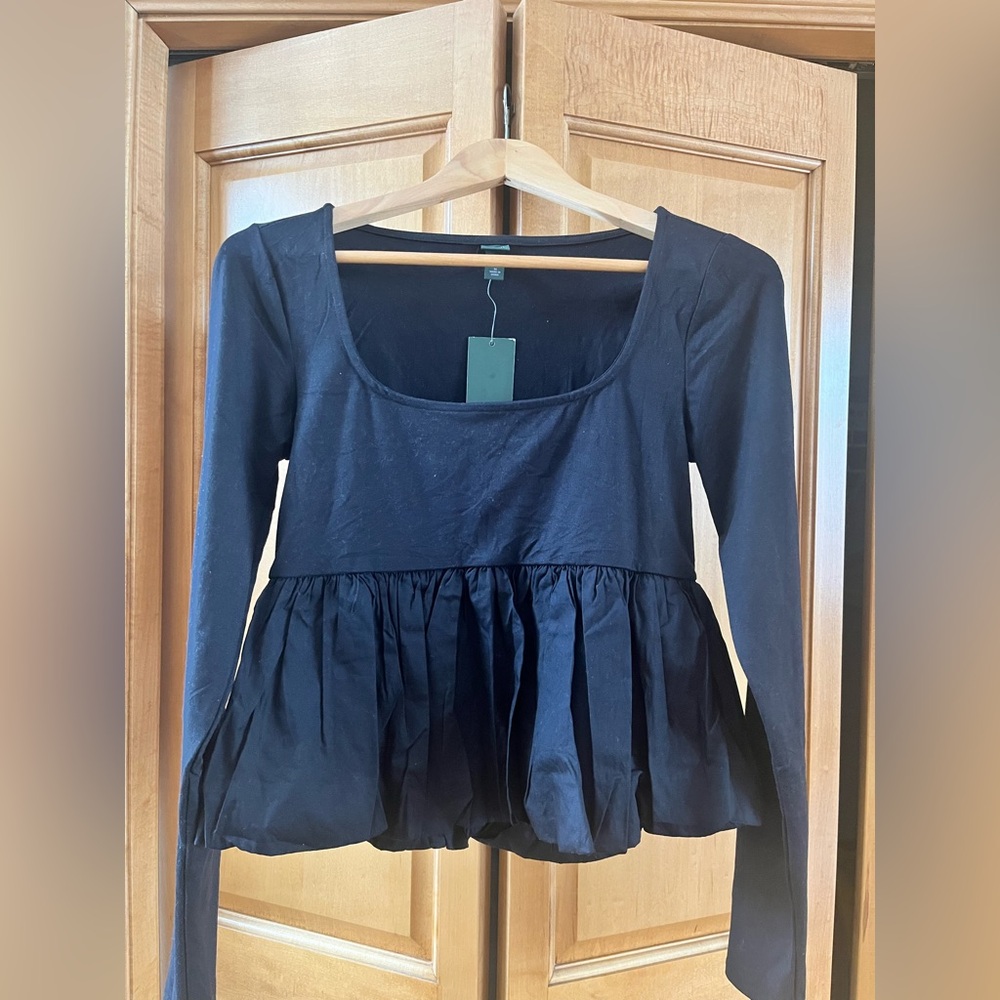 Wild Fable Black Peplum Long Sleeved Blouse S/M